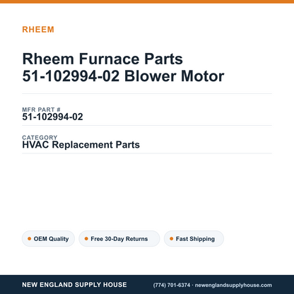 Rheem Furnace Parts 51-102994-02 Blower Motor — New England Supply House spec card [NESH-SPEC-CARD-V2]
