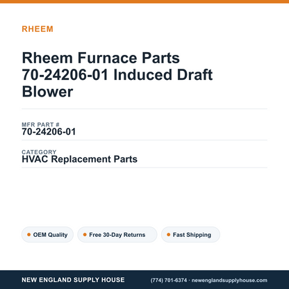 Rheem Furnace Parts 70-24206-01 Induced Draft Blower — New England Supply House spec card [NESH-SPEC-CARD-V2]