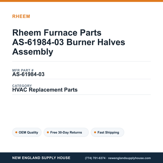 Rheem Furnace Parts AS-61984-03 Burner Halves Assembly — New England Supply House spec card [NESH-SPEC-CARD-V2]