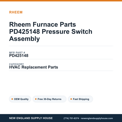 Rheem Furnace Parts PD425148 Pressure Switch Assembly — New England Supply House spec card [NESH-SPEC-CARD-V2]