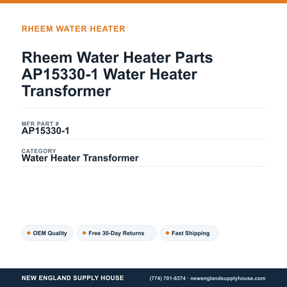 Rheem Water Heater Parts AP15330-1 Water Heater Transformer — New England Supply House spec card [NESH-SPEC-CARD-V2]