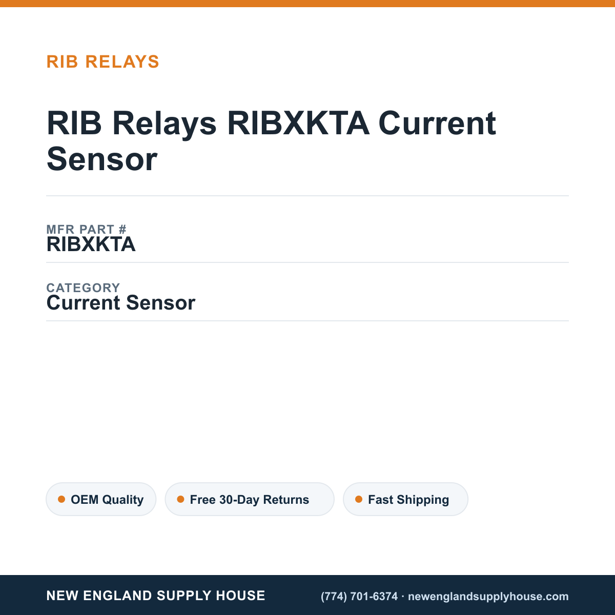 RIB Relays RIBXKTA Current Sensor — New England Supply House spec card [NESH-SPEC-CARD-V2]