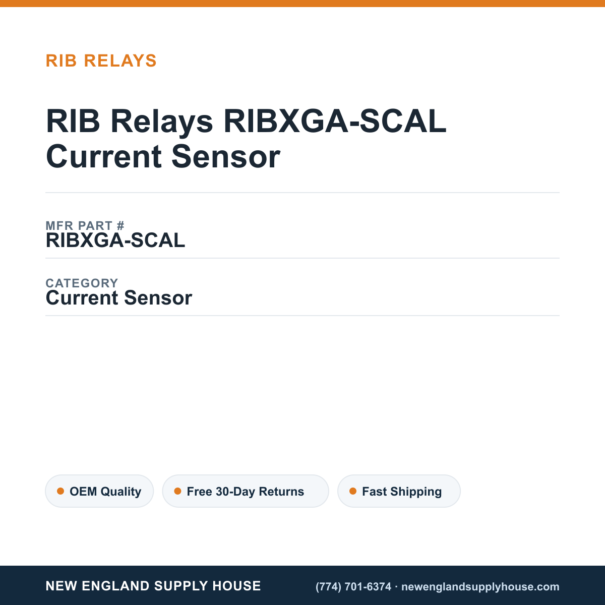 RIB Relays RIBXGA-SCAL Current Sensor — New England Supply House spec card [NESH-SPEC-CARD-V2]