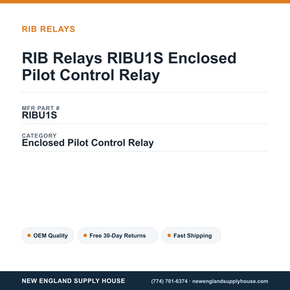 RIB Relays RIBU1S Enclosed Pilot Control Relay — New England Supply House spec card [NESH-SPEC-CARD-V2]