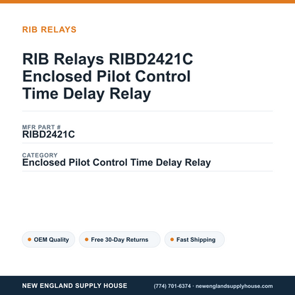 RIB Relays RIBD2421C Enclosed Pilot Control Time Delay Relay — New England Supply House spec card [NESH-SPEC-CARD-V2]