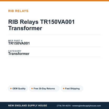 RIB Relays TR150VA001 Transformer — New England Supply House spec card [NESH-SPEC-CARD-V2]
