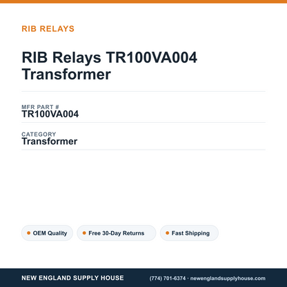 RIB Relays TR100VA004 Transformer — New England Supply House spec card [NESH-SPEC-CARD-V2]
