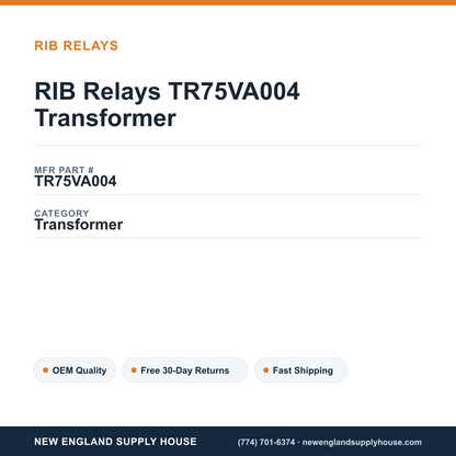 RIB Relays TR75VA004 Transformer — New England Supply House spec card [NESH-SPEC-CARD-V2]