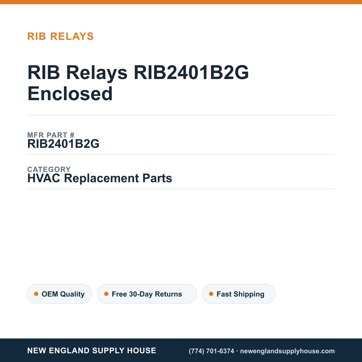 RIB Relays RIB2401B2G Enclosed — New England Supply House spec card [NESH-SPEC-CARD-V2]