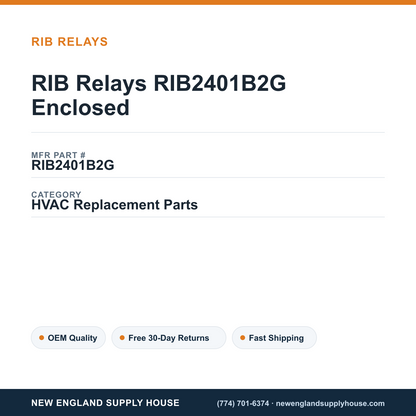RIB Relays RIB2401B2G Enclosed — New England Supply House spec card [NESH-SPEC-CARD-V2]