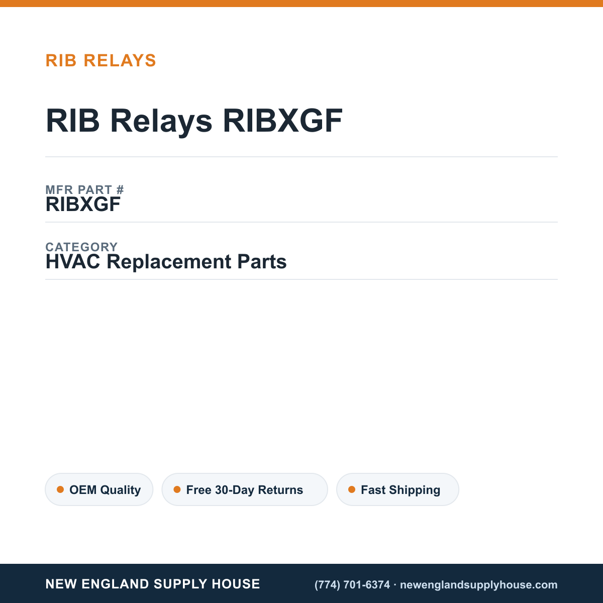 RIB Relays RIBXGF — New England Supply House spec card [NESH-SPEC-CARD-V2]