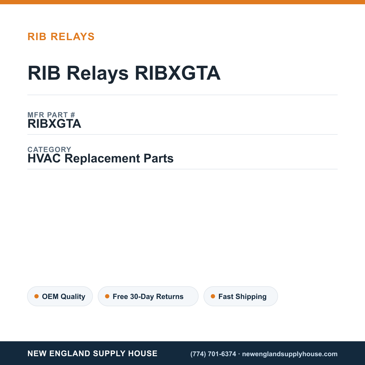RIB Relays RIBXGTA — New England Supply House spec card [NESH-SPEC-CARD-V2]