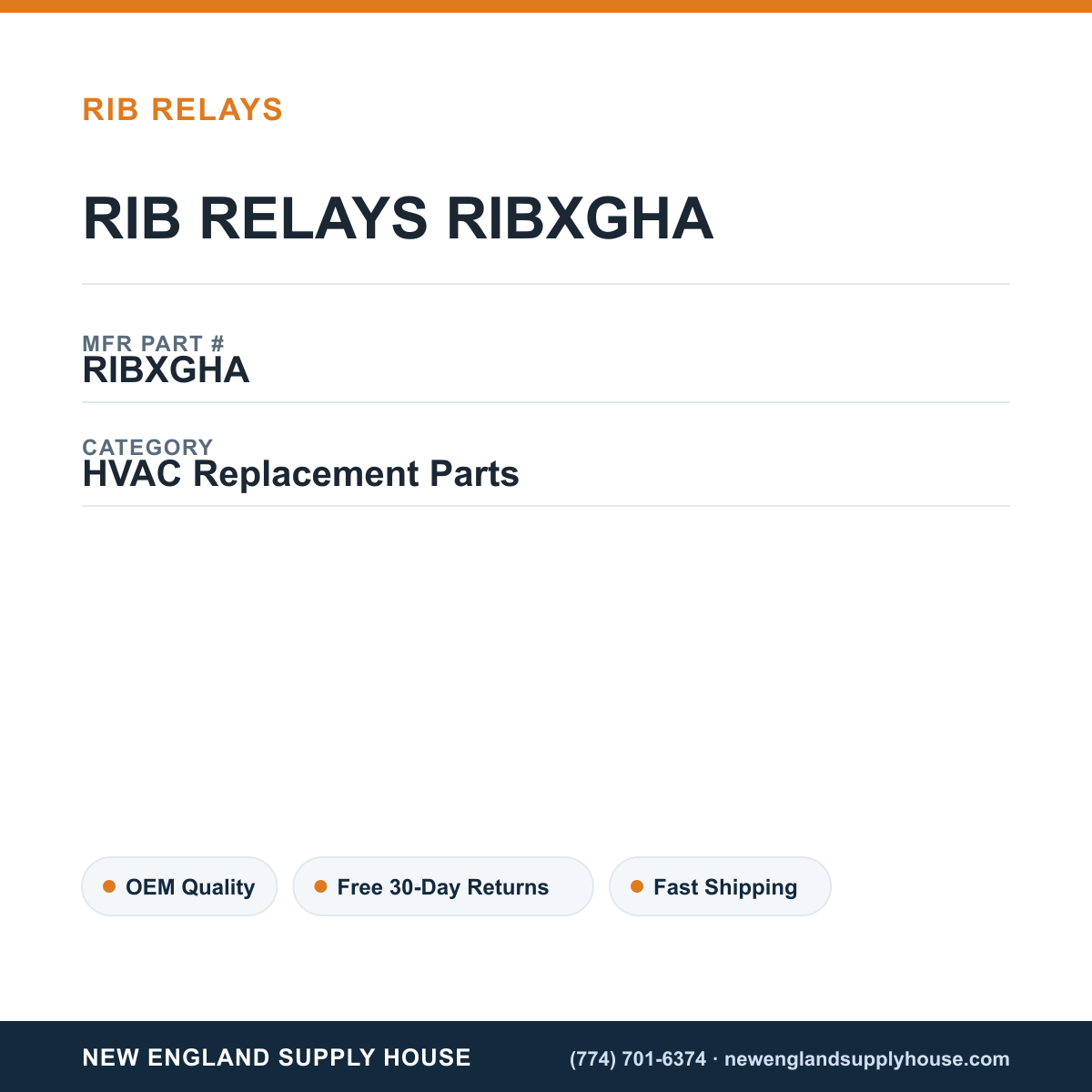 RIB RELAYS RIBXGHA — New England Supply House spec card [NESH-SPEC-CARD-V2]