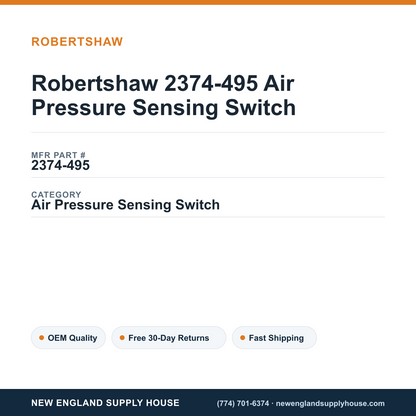 Robertshaw 2374-495 Air Pressure Sensing Switch — New England Supply House spec card [NESH-SPEC-CARD-V2]