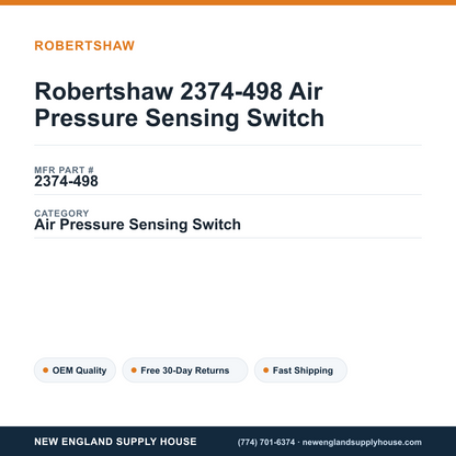 Robertshaw 2374-498 Air Pressure Sensing Switch — New England Supply House spec card [NESH-SPEC-CARD-V2]