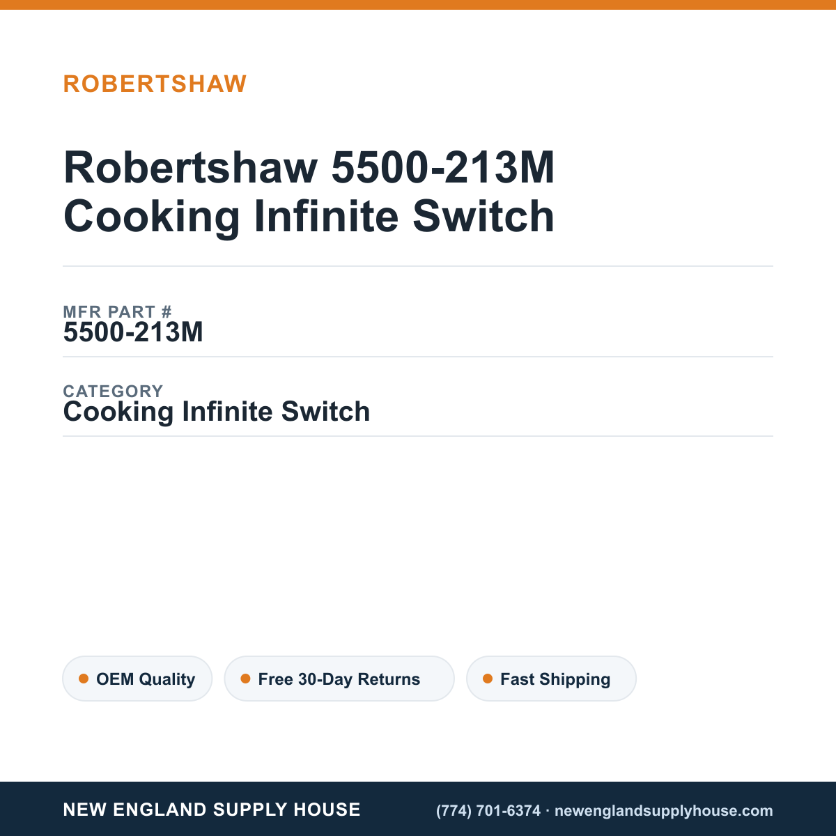Robertshaw 5500-213M Cooking Infinite Switch — New England Supply House spec card [NESH-SPEC-CARD-V2]