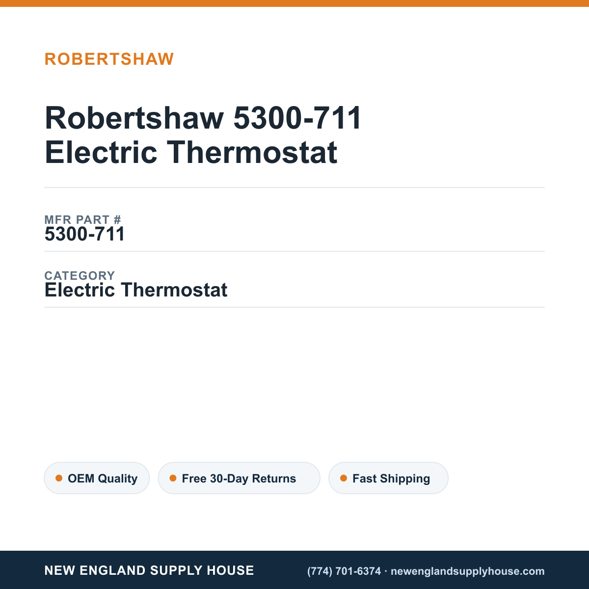 Robertshaw 5300-711 Electric Thermostat — New England Supply House spec card [NESH-SPEC-CARD-V2]