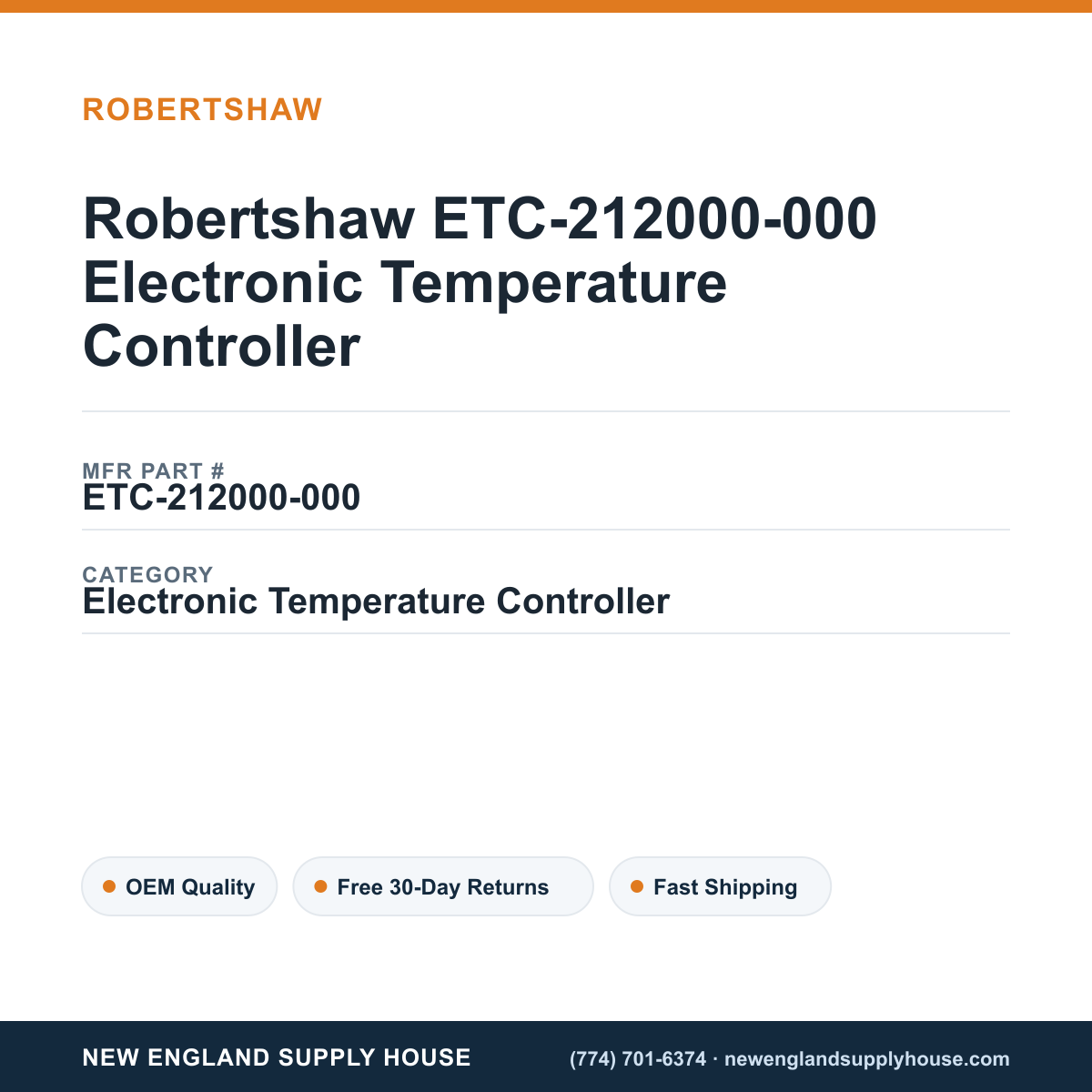 Robertshaw ETC-212000-000 Electronic Temperature Controller — New England Supply House spec card [NESH-SPEC-CARD-V2]