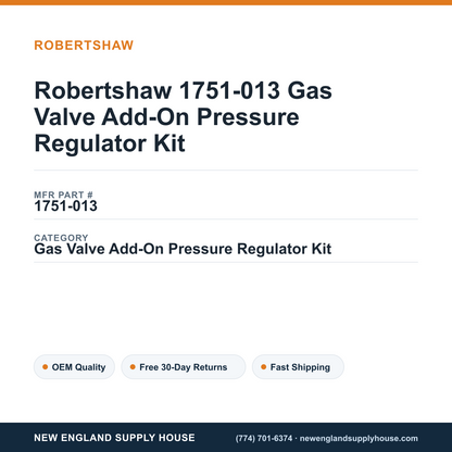 Robertshaw 1751-013 Gas Valve Add-On Pressure Regulator Kit — New England Supply House spec card [NESH-SPEC-CARD-V2]