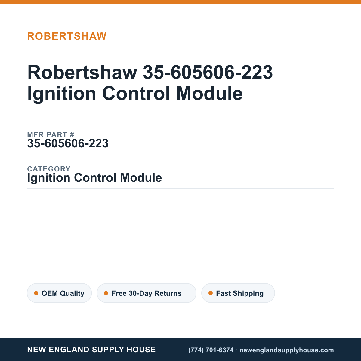 Robertshaw 35-605606-223 Ignition Control Module — New England Supply House spec card [NESH-SPEC-CARD-V2]
