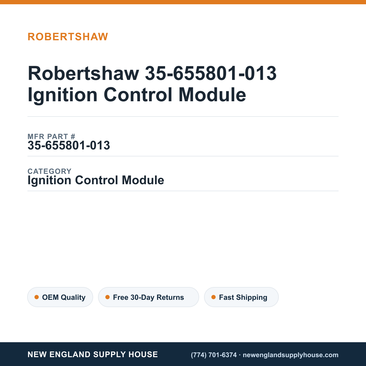 Robertshaw 35-655801-013 Ignition Control Module — New England Supply House spec card [NESH-SPEC-CARD-V2]