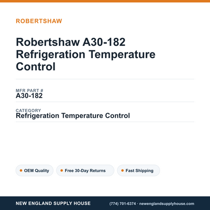 Robertshaw A30-182 Refrigeration Temperature Control — New England Supply House spec card [NESH-SPEC-CARD-V2]