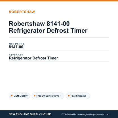 Robertshaw 8141-00 Refrigerator Defrost Timer — New England Supply House spec card [NESH-SPEC-CARD-V2]