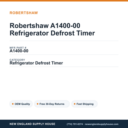 Robertshaw A1400-00 Refrigerator Defrost Timer — New England Supply House spec card [NESH-SPEC-CARD-V2]