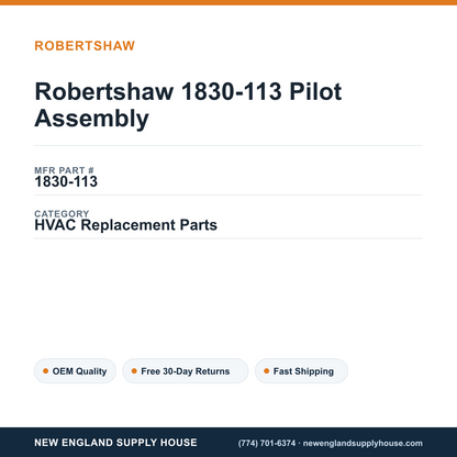 Robertshaw 1830-113 Pilot Assembly — New England Supply House spec card [NESH-SPEC-CARD-V2]