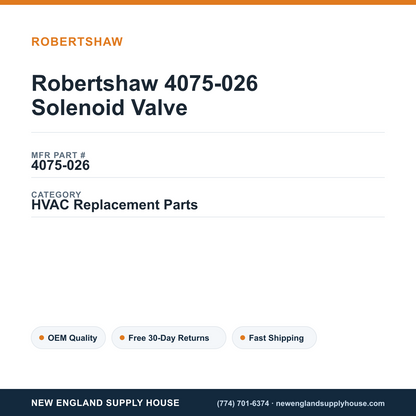 Robertshaw 4075-026 Solenoid Valve — New England Supply House spec card [NESH-SPEC-CARD-V2]