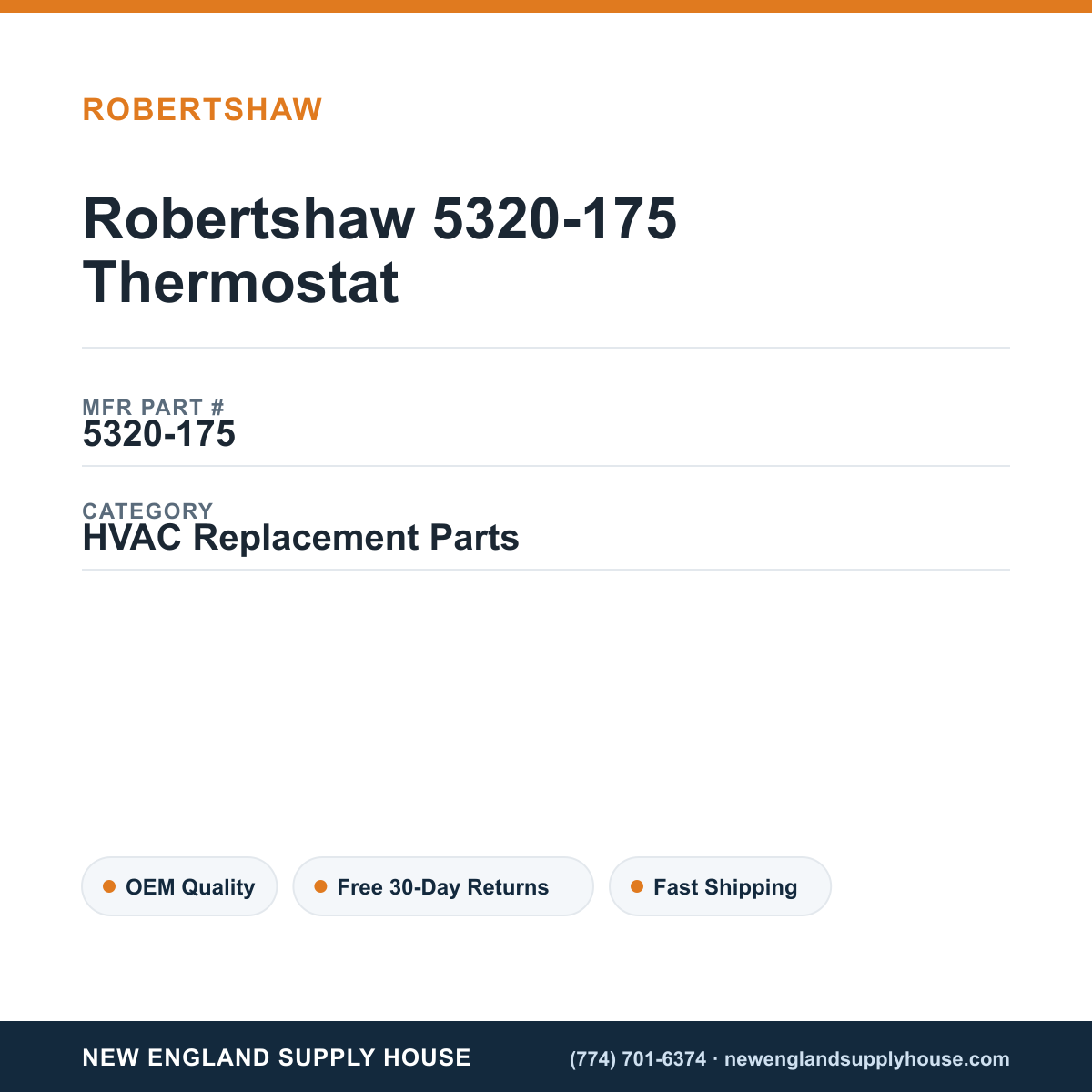 Robertshaw 5320-175 Thermostat — New England Supply House spec card [NESH-SPEC-CARD-V2]