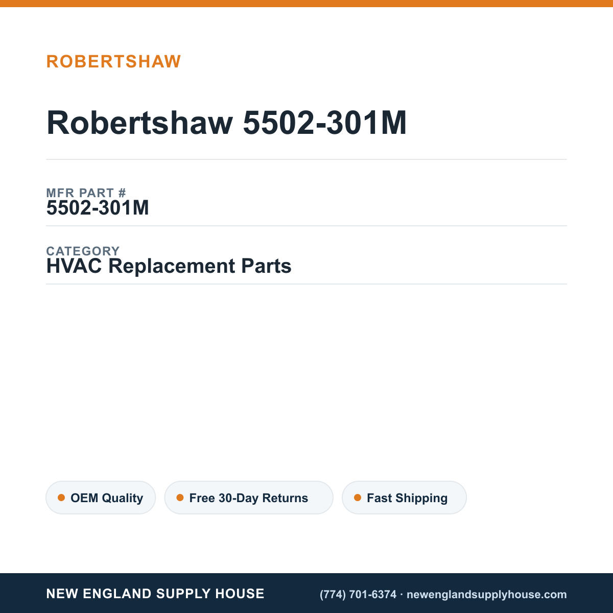 Robertshaw 5502-301M — New England Supply House spec card [NESH-SPEC-CARD-V2]