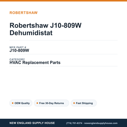 Robertshaw J10-809W Dehumidistat — New England Supply House spec card [NESH-SPEC-CARD-V2]