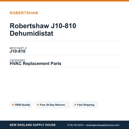 Robertshaw J10-810 Dehumidistat — New England Supply House spec card [NESH-SPEC-CARD-V2]