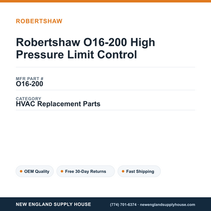 Robertshaw O16-200 High Pressure Limit Control — New England Supply House spec card [NESH-SPEC-CARD-V2]