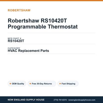 Robertshaw RS10420T Programmable Thermostat — New England Supply House spec card [NESH-SPEC-CARD-V2]