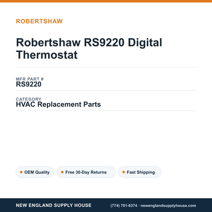 Robertshaw RS9220 Digital Thermostat — New England Supply House spec card [NESH-SPEC-CARD-V2]