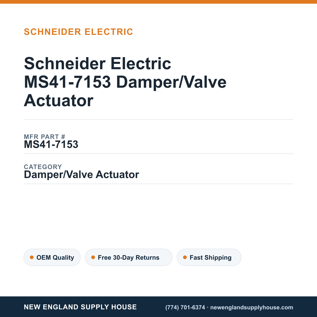 Schneider Electric MS41-7153 Damper/Valve Actuator — New England Supply House spec card [NESH-SPEC-CARD-V2]