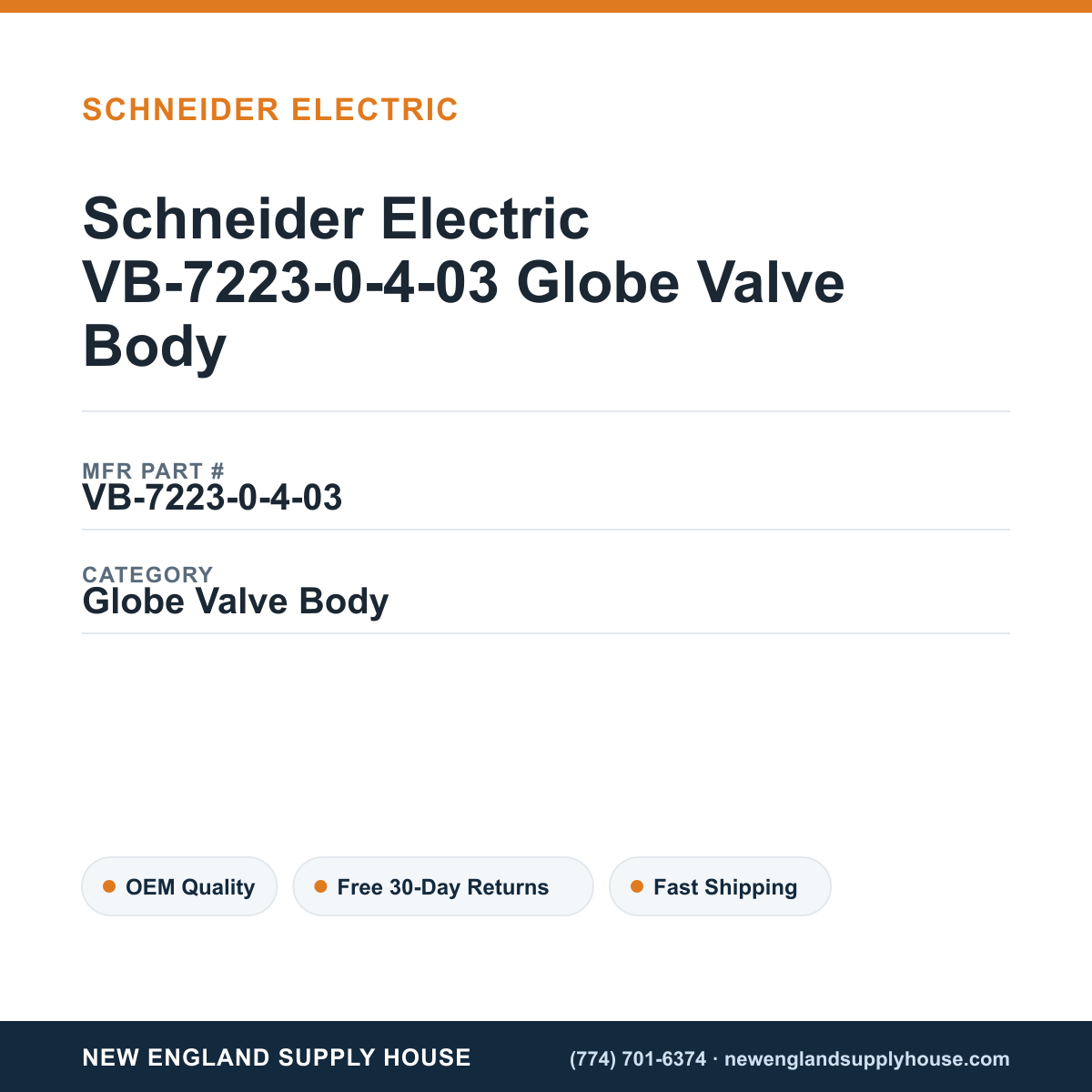 Schneider Electric VB-7223-0-4-03 Globe Valve Body — New England Supply House spec card [NESH-SPEC-CARD-V2]
