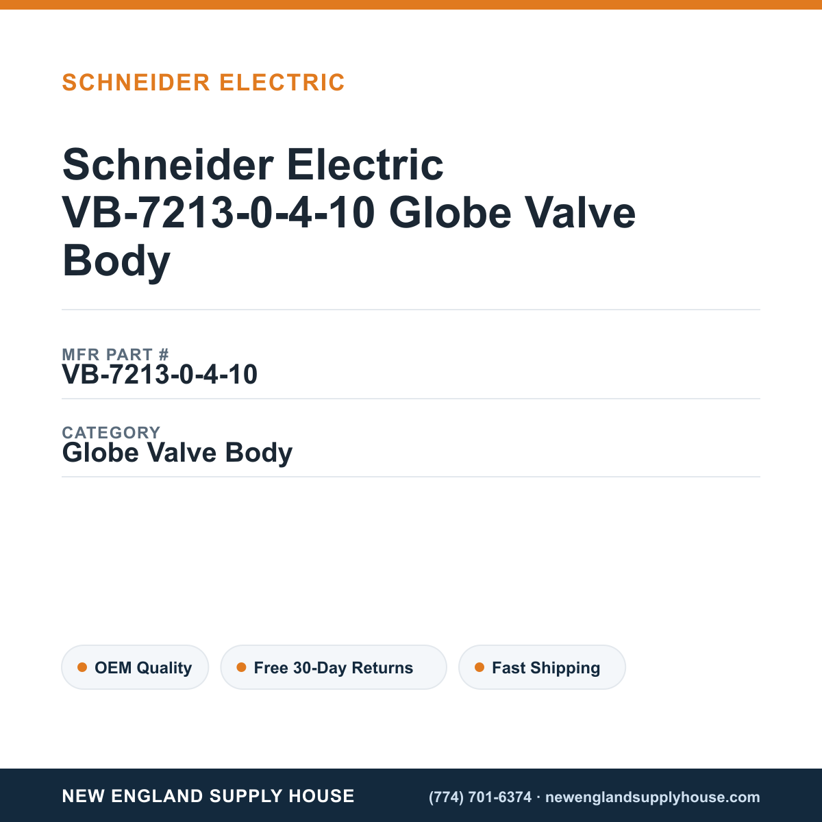 Schneider Electric VB-7213-0-4-10 Globe Valve Body — New England Supply House spec card [NESH-SPEC-CARD-V2]