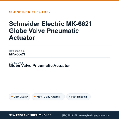 Schneider Electric MK-6621 Globe Valve Pneumatic Actuator — New England Supply House spec card [NESH-SPEC-CARD-V2]