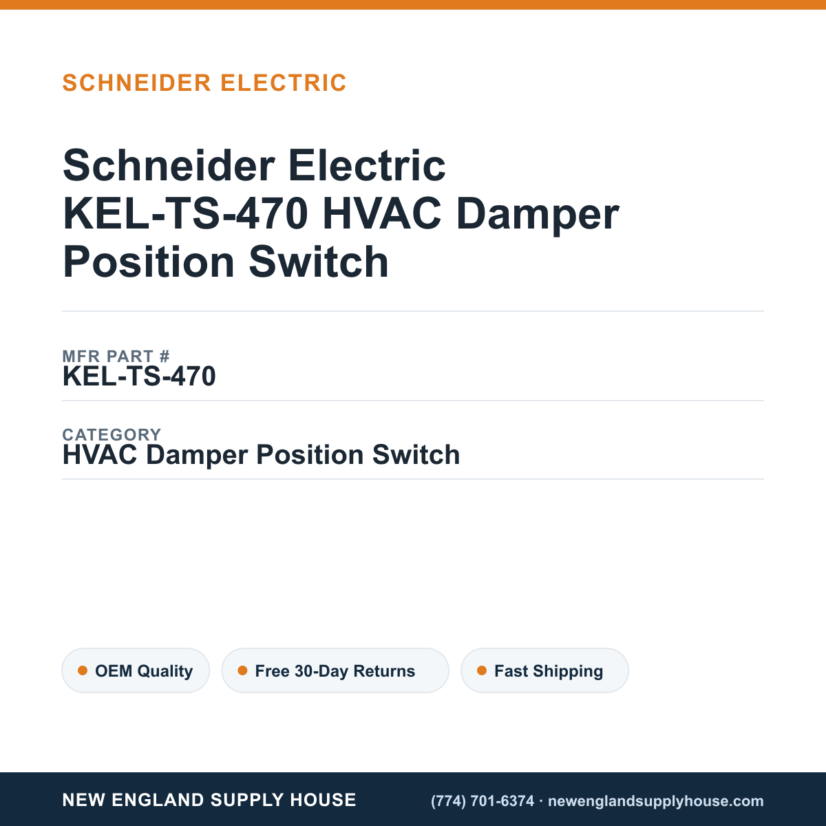 Schneider Electric KEL-TS-470 HVAC Damper Position Switch — New England Supply House spec card [NESH-SPEC-CARD-V2]