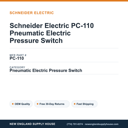 Schneider Electric PC-110 Pneumatic Electric Pressure Switch — New England Supply House spec card [NESH-SPEC-CARD-V2]