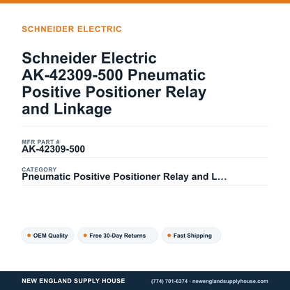 Schneider Electric AK-42309-500 Pneumatic Positive Positioner Relay and Linkage — New England Supply House spec card [NESH-SPEC-CARD-V2]