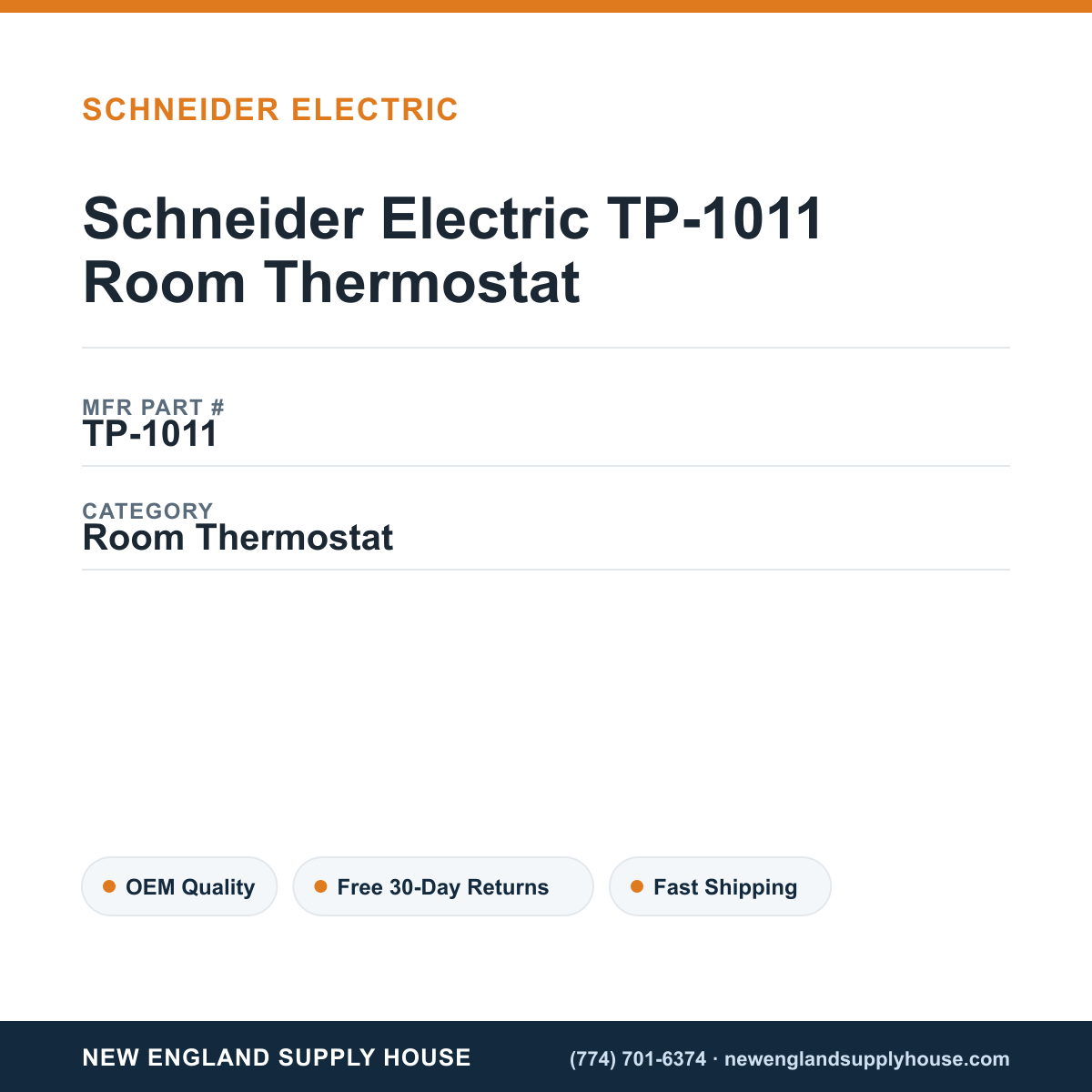 Schneider Electric TP-1011 Room Thermostat — New England Supply House spec card [NESH-SPEC-CARD-V2]