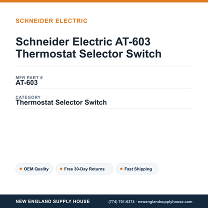 Schneider Electric AT-603 Thermostat Selector Switch — New England Supply House spec card [NESH-SPEC-CARD-V2]