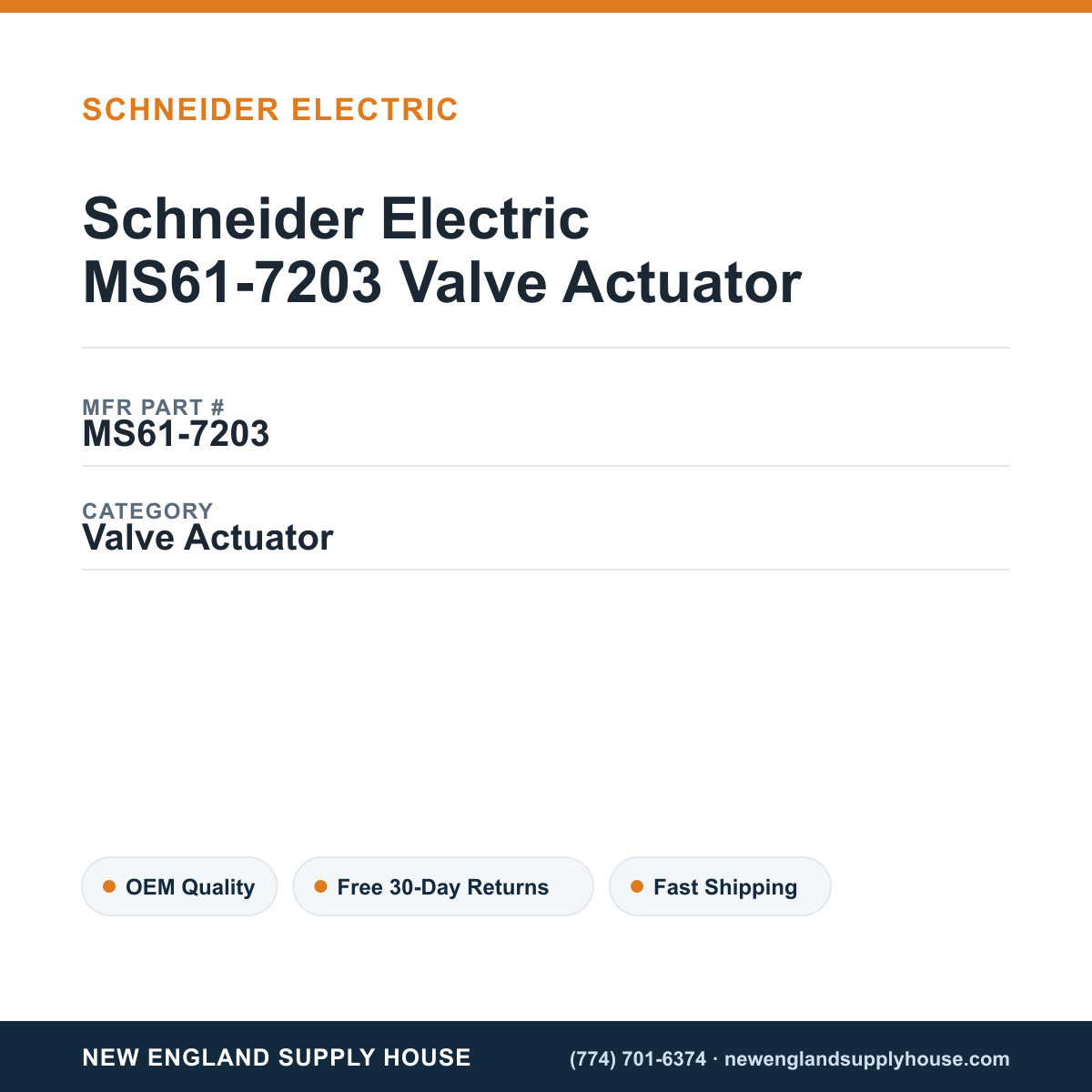 Schneider Electric MS61-7203 Valve Actuator — New England Supply House spec card [NESH-SPEC-CARD-V2]