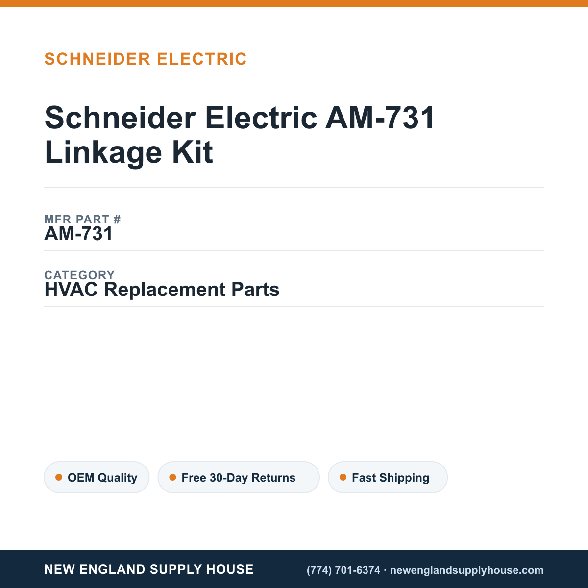 Schneider Electric AM-731 Linkage Kit — New England Supply House spec card [NESH-SPEC-CARD-V2]