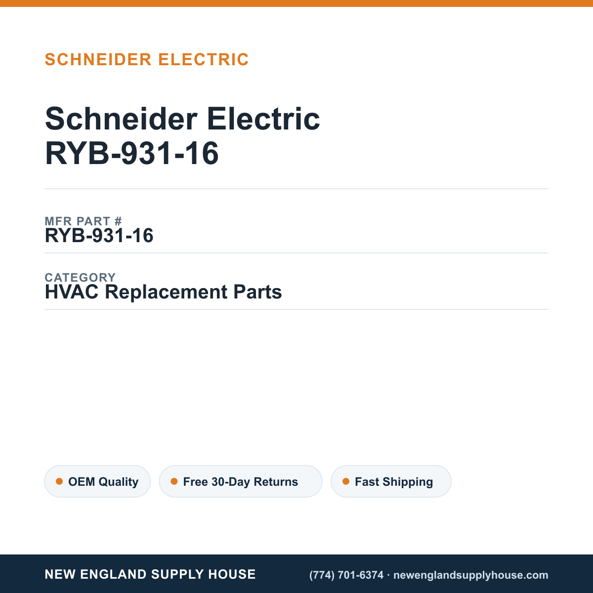 Schneider Electric RYB-931-16 — New England Supply House spec card [NESH-SPEC-CARD-V2]