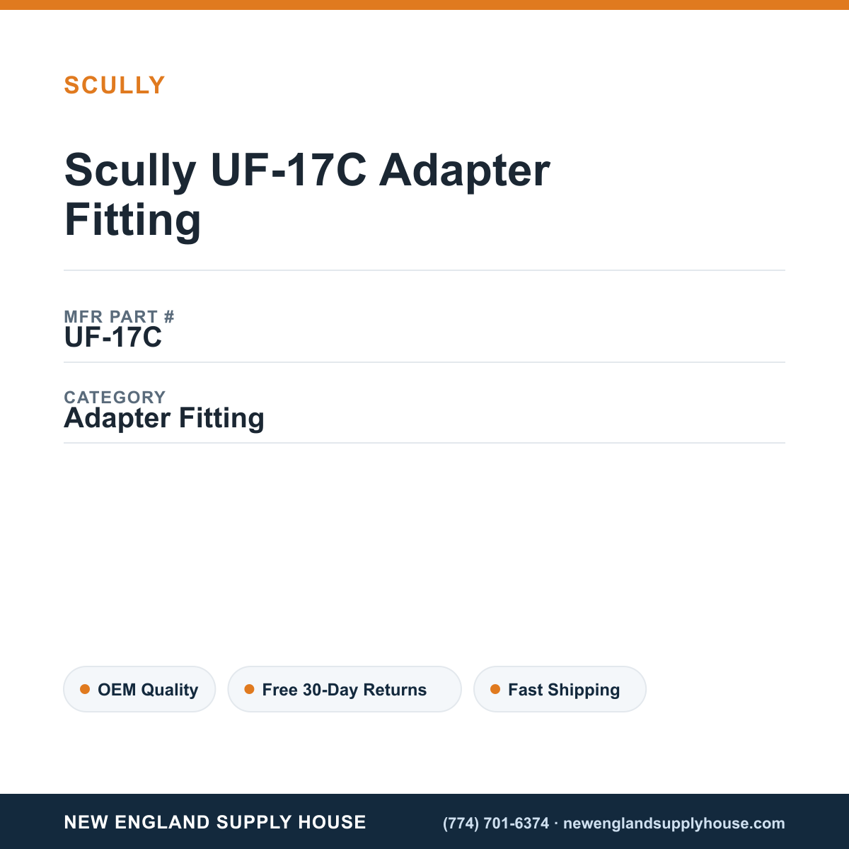 Scully UF-17C Adapter Fitting — New England Supply House spec card [NESH-SPEC-CARD-V2]